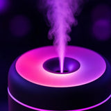 Detalle del anillo de luz LED morada del mini humidificador