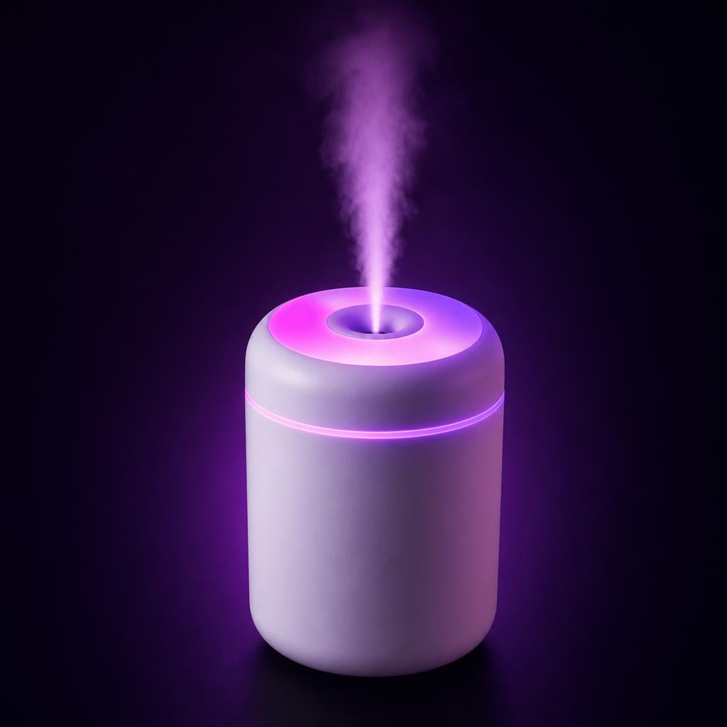 Mini humidificador difusor de aceites esenciales, color blanco, con luz LED de colores